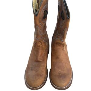 Nocona Boots Brown Leather Western Cowboy Boots Vintage Style